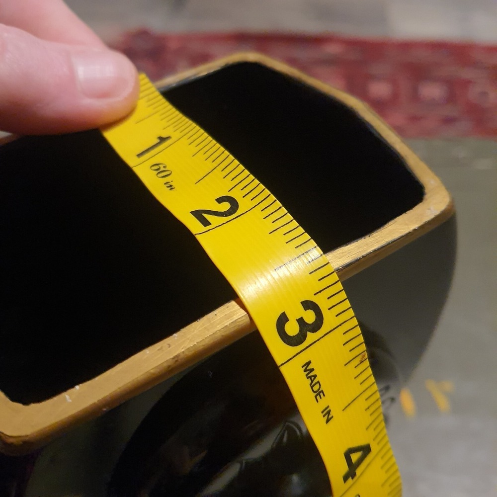 Antique Fostoria Black Ebony Glass Etched Fern Gold Trim Vintage Art Deco Vase - Picture 8 of 12